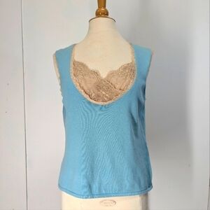 Vintage Kerri & Kelsey Light Blue Sweater Vest with Lace Y2K Coquette XL